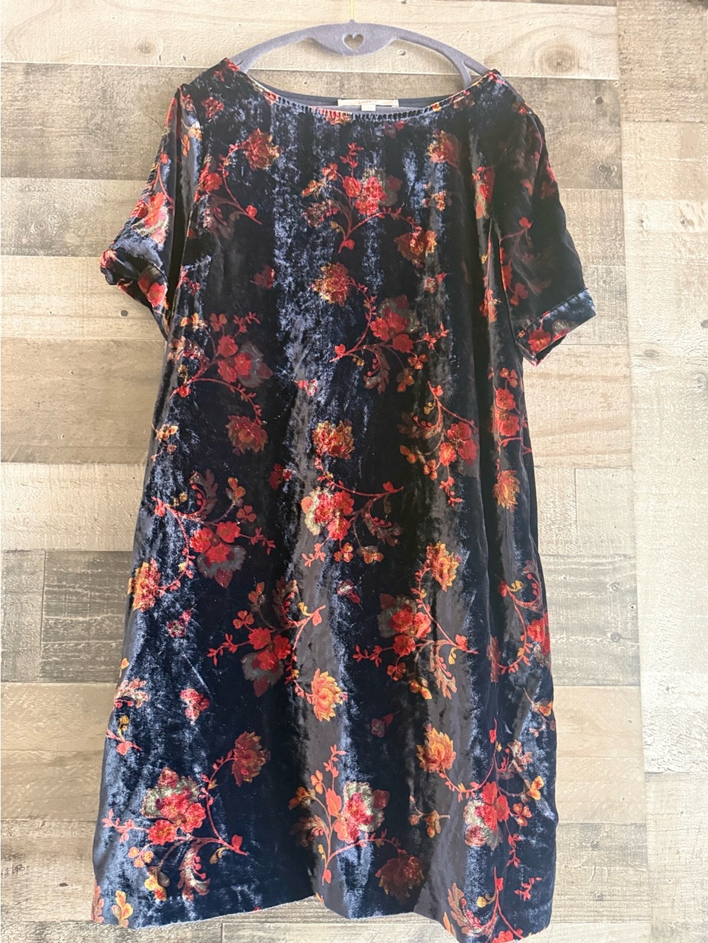 LOFT Navy Velvet Floral Mini Dress with Red Accents - Picture 3 of 8